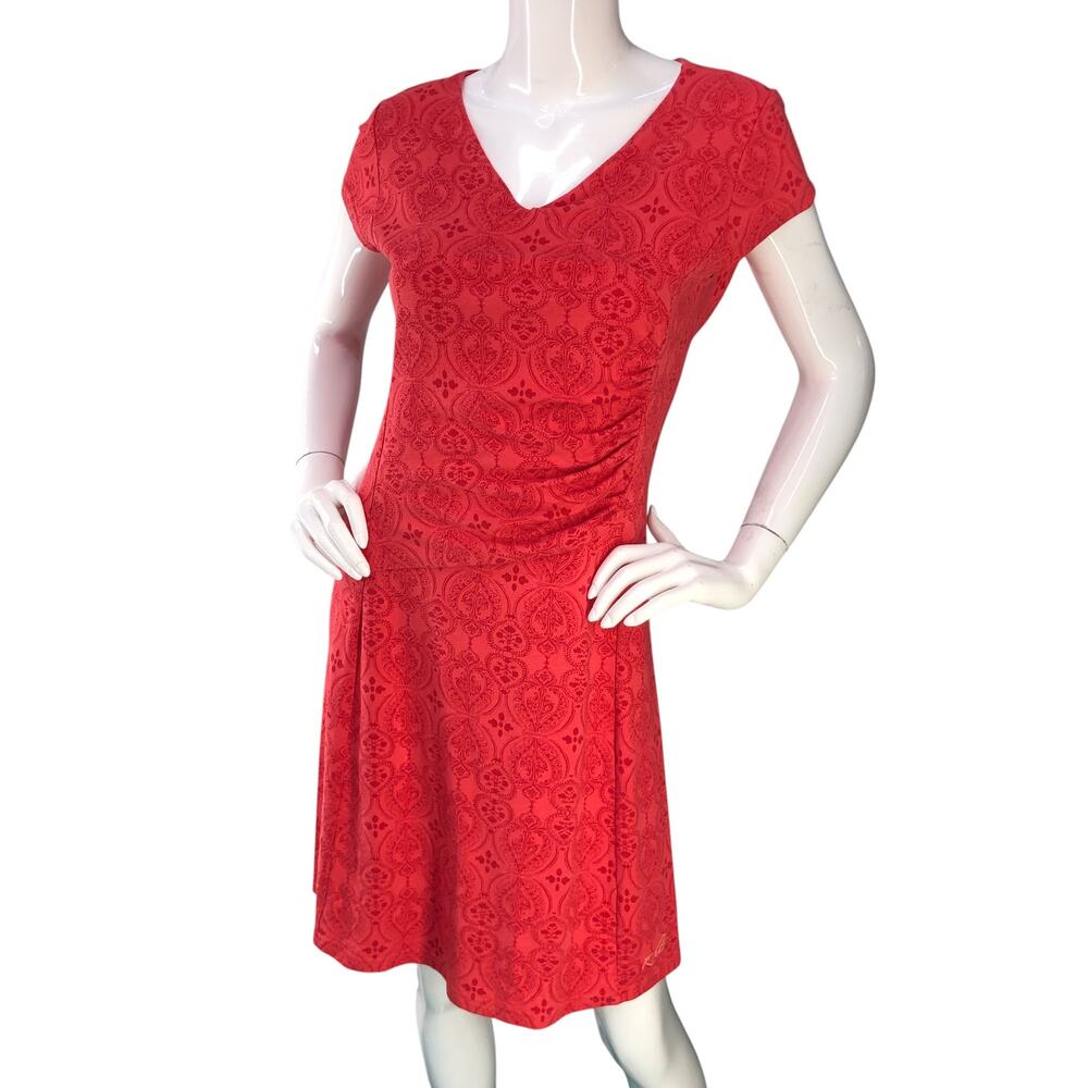 Kuhl Womens Size S Dress Verona Coolmax Stretch Ruched V Neck Short Sleeve